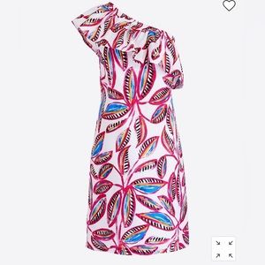 NWT J Crew J0954 One Shoulder Dress Linen Blend Ruffle Neckline Women Size Large